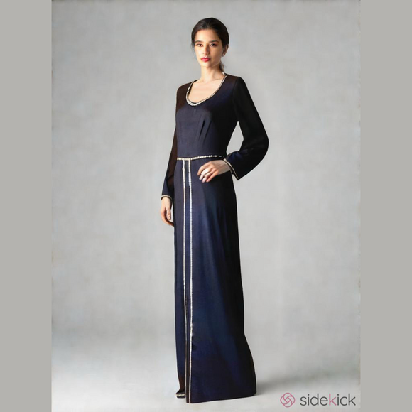 Vintage 1970s Black Maxi Dress Rhinestones Goth Witchy Vibes Small - Picture 1 of 16